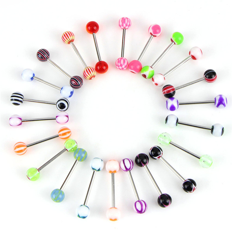 100pcsLot Body Jewelry Fashion Mixed Colors Tongue Tounge Rings Bars Barbell Tongue Piercing