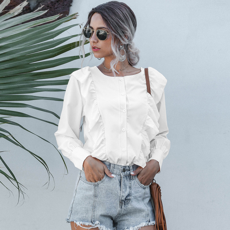 Long Sleeve Shirt Tops Blusas Fashion 100% Cotton White Women Casual Blouse With Ruffle, Blue
Long Sleeve Shirt Tops Blusas Fashion 100% Cotton White Women Casual Blouse With Ruffle, Blue