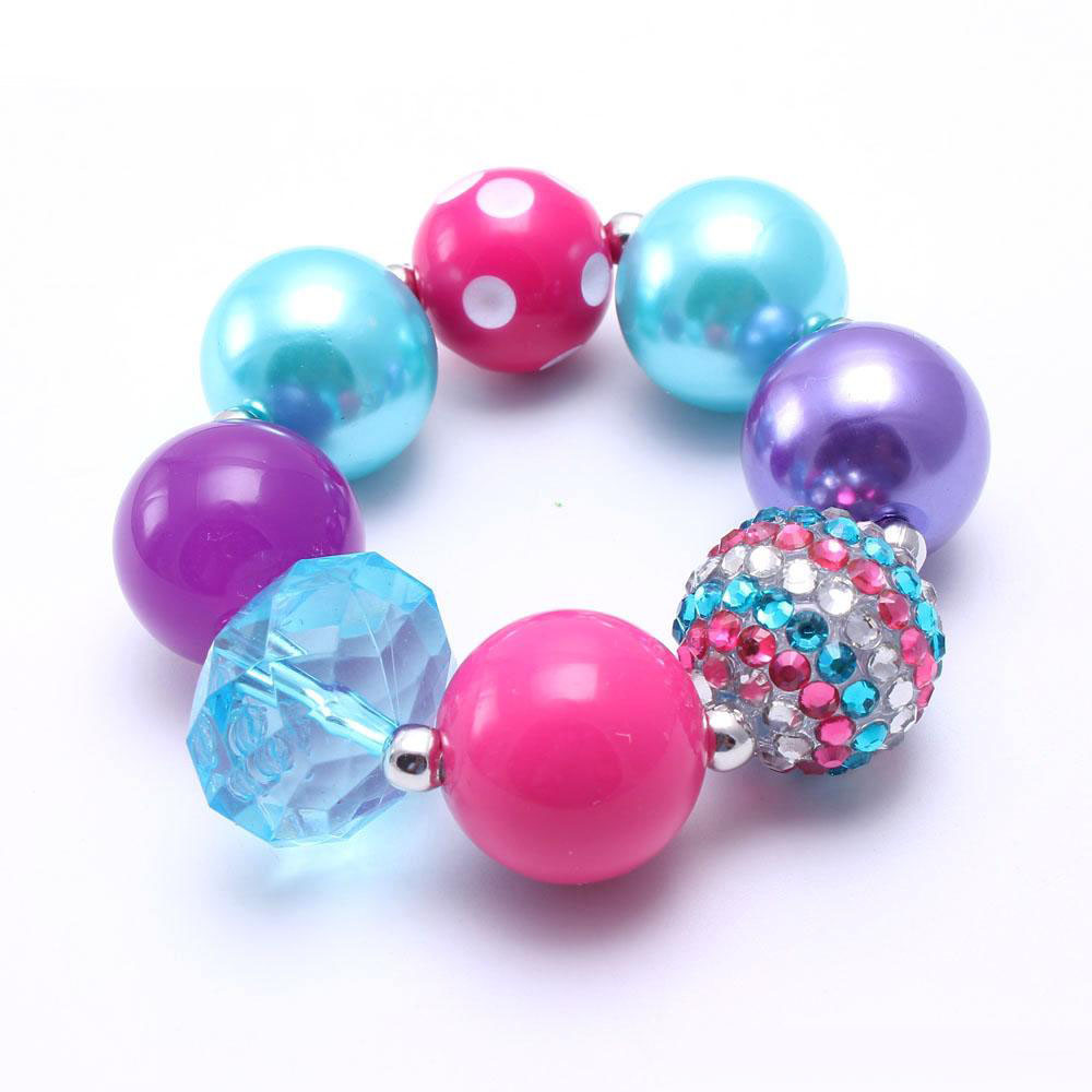 Teal+Hot Pink Kid Chunky Necklace Bracelet Set Big Rose Flower Children Girl Toddler Bubblegum Chunky Bead Necklace Jewelry Set