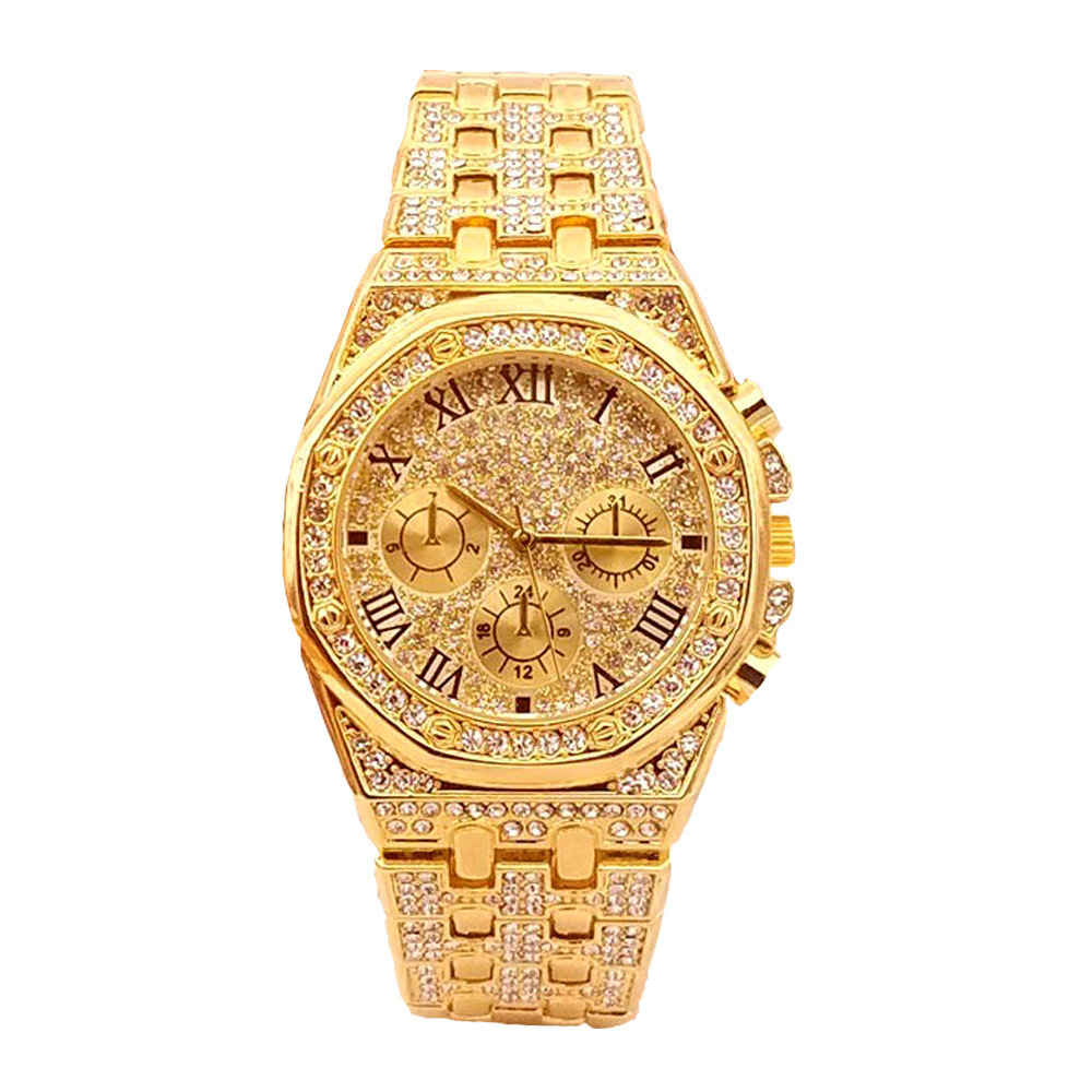 Man Octagonal Rivet Super Clock Dial Three Eye Rhinestone Diamond Waterproof Stainless Steel Bring Quartz Wrist Watch, Golden
Man Octagonal Rivet Super Clock Dial Three Eye Rhinestone Diamond Waterproof Stainless Steel Bring Quartz Wrist Watch, Golden