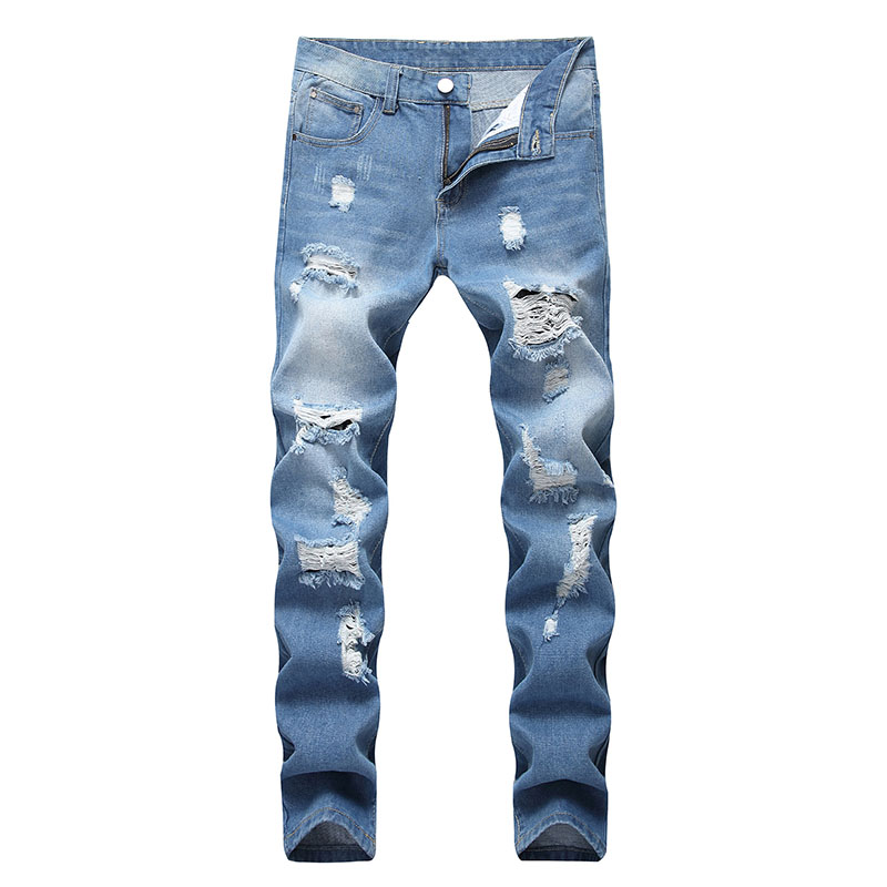 

New Men Casual jeans Hiphop Denim Pants Knees Holes Ripped Distressed Bleached Scratched Fashionable High Qulaity, T-407