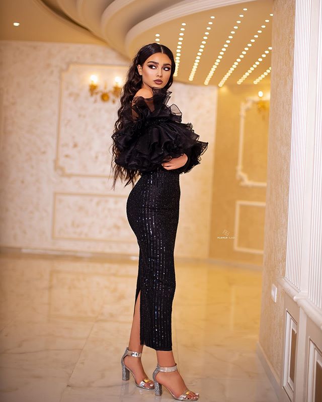 2020 Black Arabic Evening Dresses Strapless Sequins Ankle Length Long Sleeve Prom Dresses Custom Made Sheath Robes De Soirée