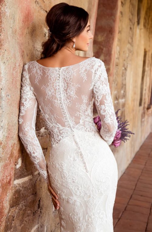 V Neck Beach Mermaid Dresses Long Sleeves Lace Beaded Sweep Train Wedding Gowns Front Split vestido de novia