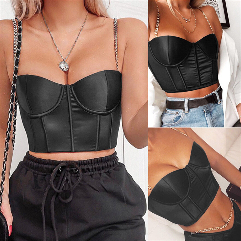 Women' Sexy Strapless Solid Color Chain Sling Ladies Sleeveless Vest Crop Tops Low-cut Slim Tank Tops Summer Clubwear, Black
Women' Sexy Strapless Solid Color Chain Sling Ladies Sleeveless Vest Crop Tops Low-cut Slim Tank Tops Summer Clubwear, Black