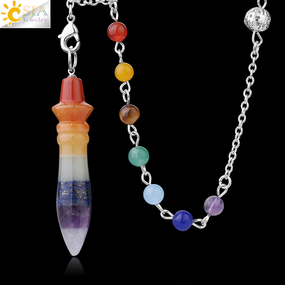 7 Chakra Yoga Angel Necklace Raw Pendant Natural Dowsing Pendulum Necklaces Reiki Beads for Jewelry Making Women Boho