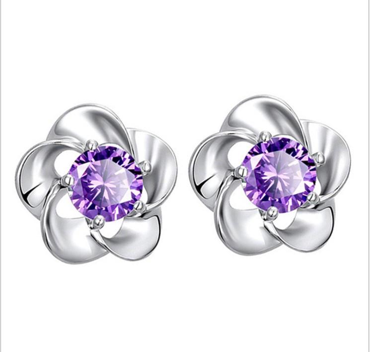 Silver plated plum blossom Ear Studs sun flower earrings diamond earring