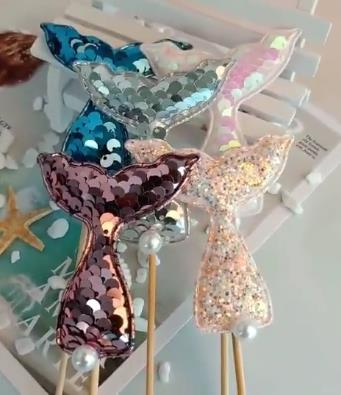 Marine Theme Cake Decoration Shiny Sequin Mermaid Tail Cake Cupcake Toppers Cookie Jelly Sugar Baking Crafts Party Diy Decor