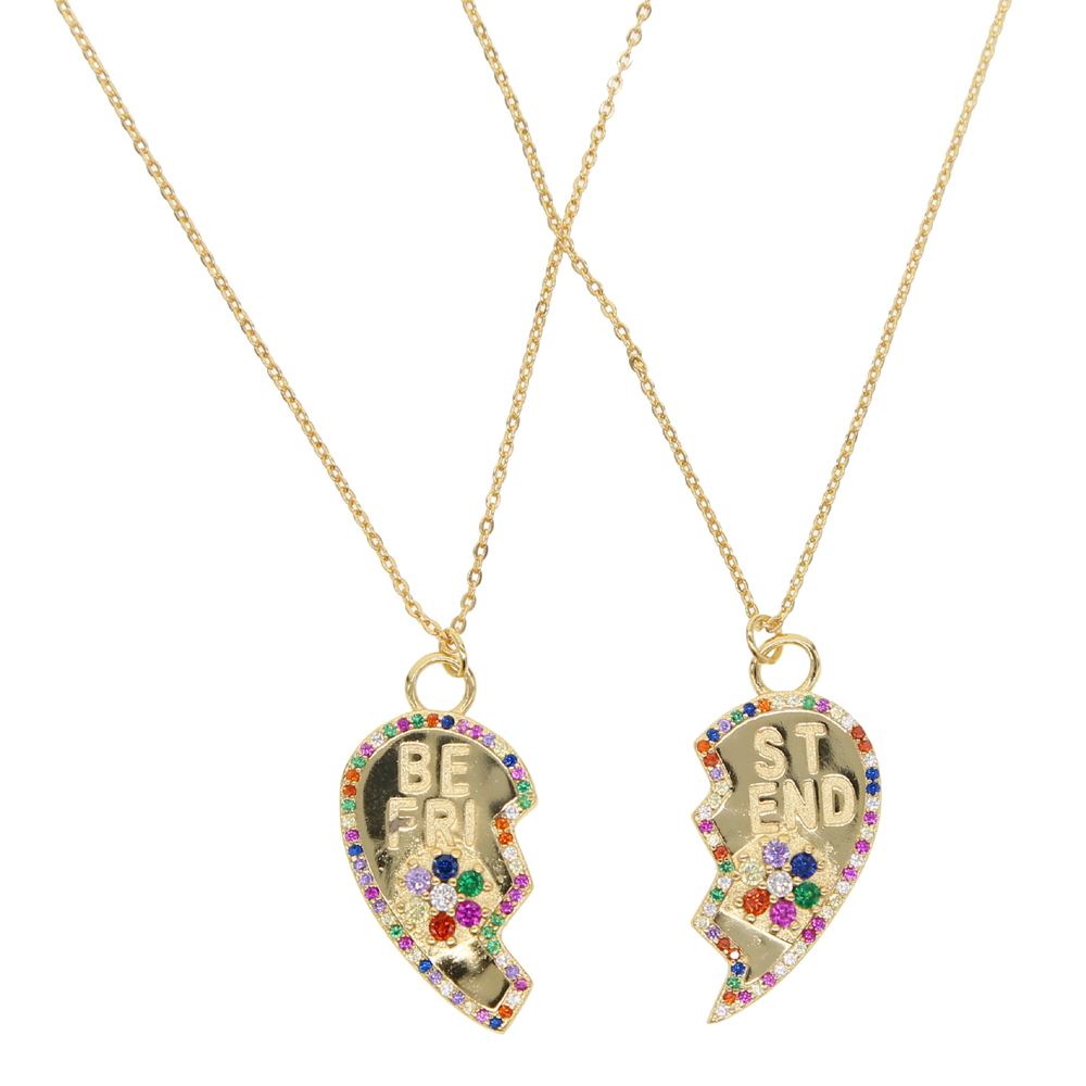 SET Brake Heart Gold plated fashion necklace best friend gift lover gift rainbow cz paved fashion jewelry