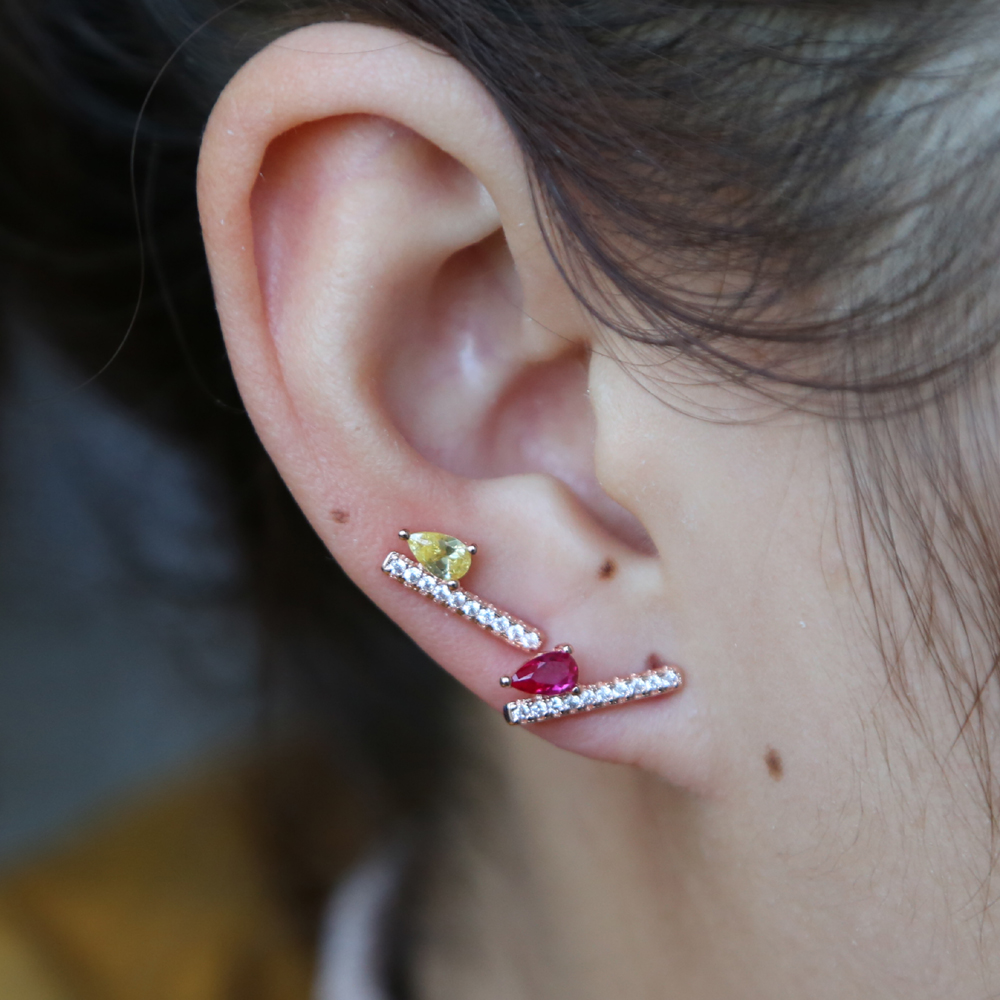 2018 High quality colorful Multi Color CZ Stone teardrop square shape Stud Earring for Girls 2018 New Fashion Christmas gift Jewelry