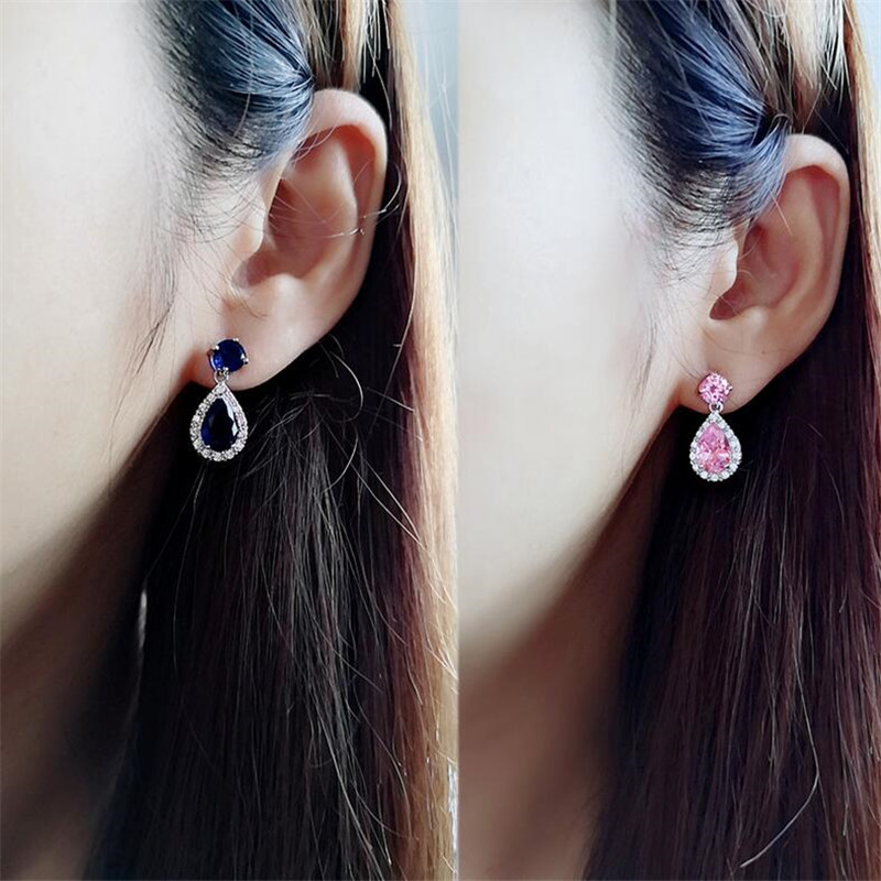 2019 New Arrival Hot Sale Luxury Jewelry 925 Sterling Silver Water Drop Multi Color CZ Crystal Gemstone Drop Earring Women Dangle Earrings