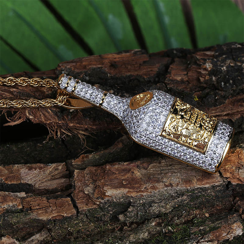 Personalized Whiskey Bottle Pendant Necklace Hip Hop Men's 18K Gold Plated New Style Charm Pendants Jewelry