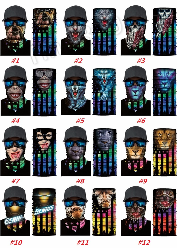 Men and women Magic Headband Face Mask Scarf Bandanas Seamless flag digital magic masks, animal lion, tiger, riding scarfs paty mask I415