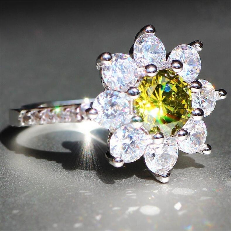 Victoria Deluxe Jewelry 925 Sterling Silver Round Cut OVil White 5A Cubic Zircon Promise Women Wedding Engagement Flower Band Ring Gift