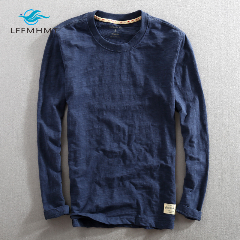 Men Spring Autumn Fashion China Style Vintage Solid Color Bamboo Cotton Long Sleeve O-neck T-shirt Male Casual Thin Tee Tshirts T200224