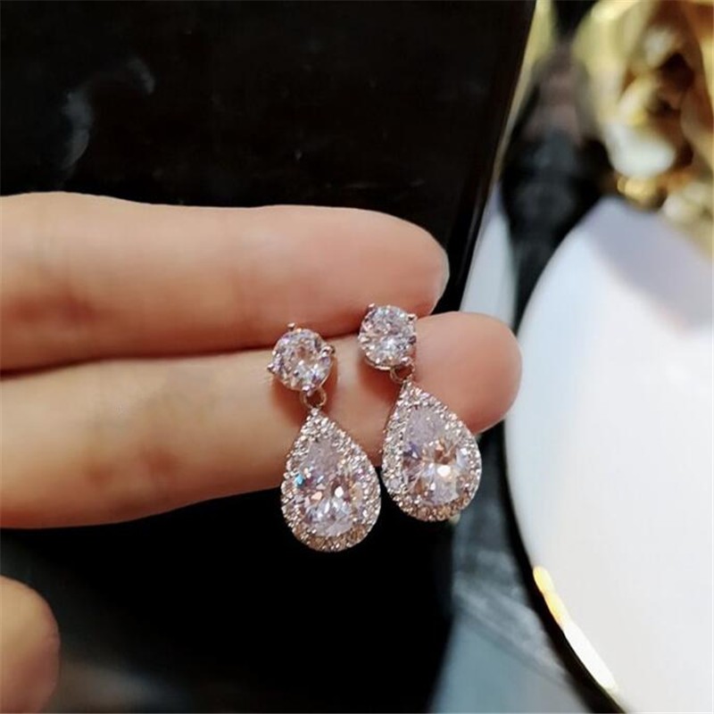 2019 New Arrival Hot Sale Luxury Jewelry 925 Sterling Silver Water Drop Multi Color CZ Crystal Gemstone Drop Earring Women Dangle Earrings