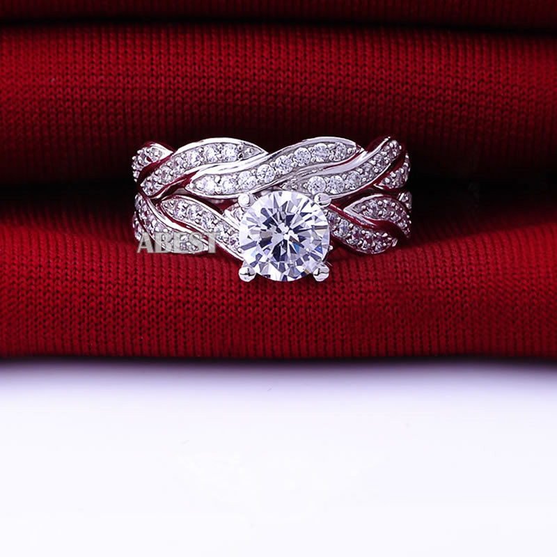 New Real 925 Sterling Silver Wedding Ring Set for Women Wedding Engagement Jewelry Whole N61
