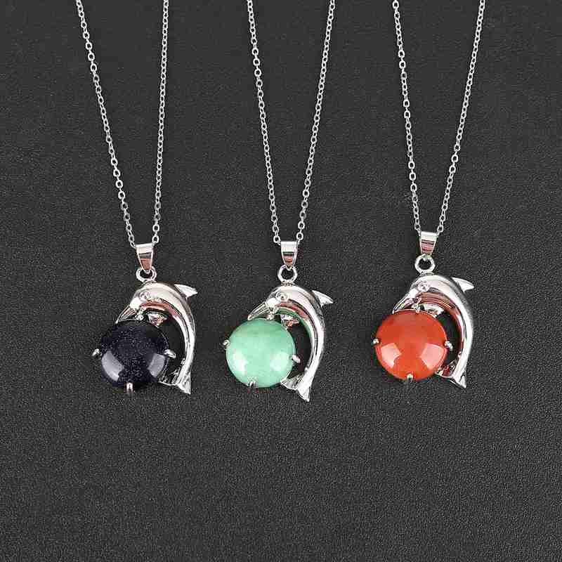 12 random alloy dolphin jewels stone pendant men and women meaning stainless steel necklace birthday gift set