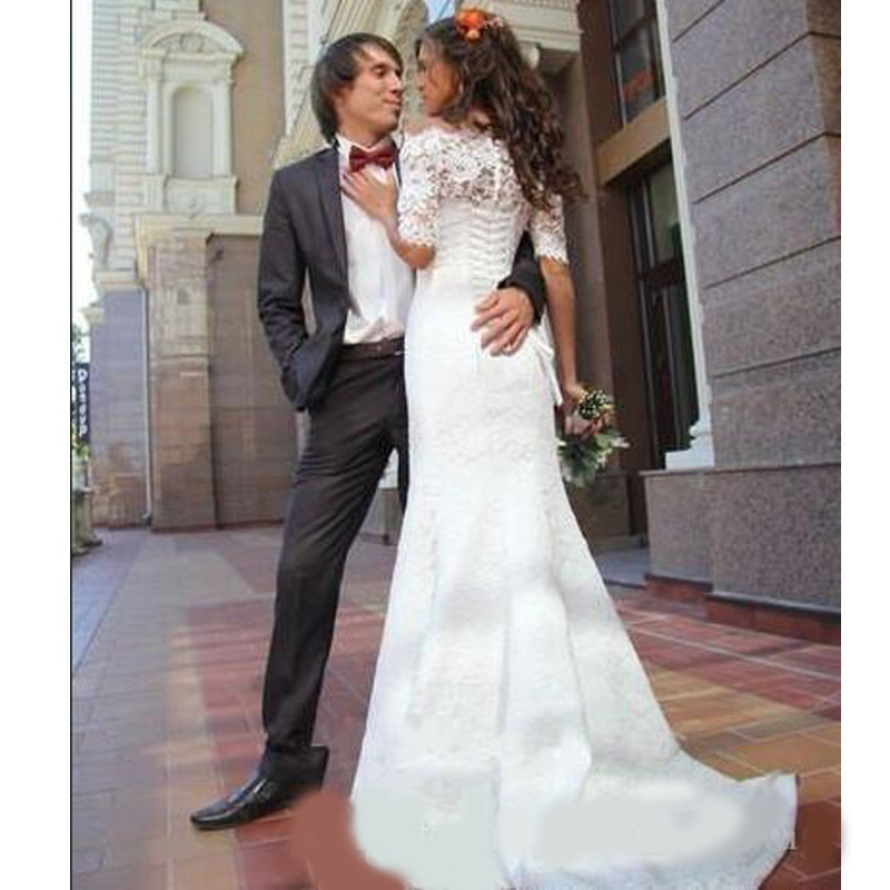 2020 New Lace Mermaid Wedding Dress High Quality Romantic Half Sleeve Cheap Bridal Gown Plus Size Custom Made