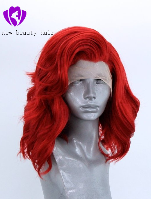 Hot Natural Soft brazilian full Lace Front Wigs 14inch red Short wave Bob Wig Heat Resistant Straight Synthetic Cosplay Wig For Black Women