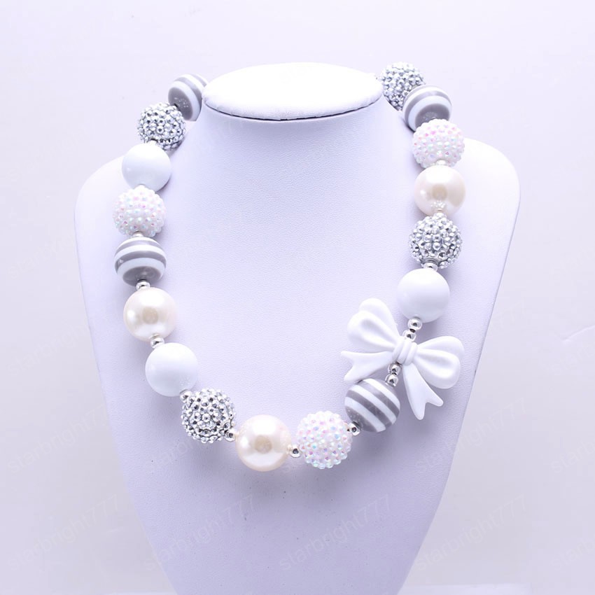 Cute Bow Kids Child Chunky Beads Necklace Fashion Girls Baby Chunky Bubblegum Necklace Handmade Beaded Jewelry
