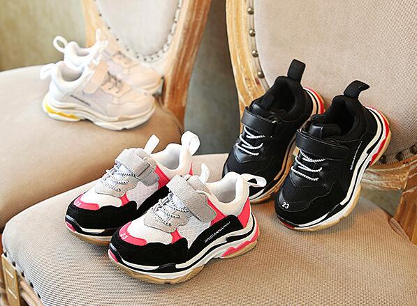 Children Shoes Boys Girls Sport Shoes Black White Fashion Breathable Outdoor Breathable Kids Sneakers 21-36, Red