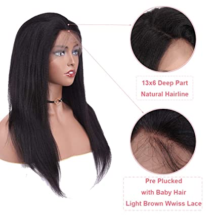 Light Yaki Straight Lace Front Human Hair Wig Pre Plucked Remy Human Hair Deep Part Lace Front Wig With Baby Hair 130%