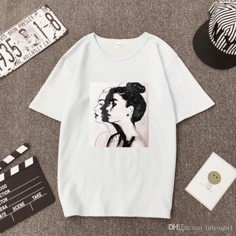 2020 New Fashion T shirt Woman Spring Summer Girls Print Short Sleeve O Neck Cotton Spandex Women Top Slim Fit Soft Women Tshirt