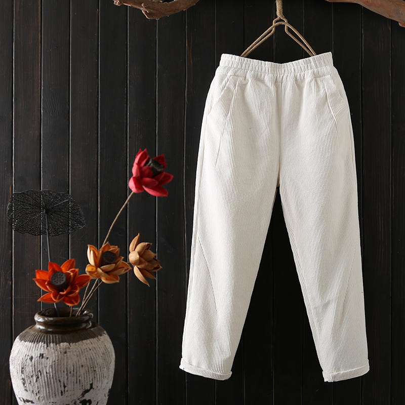 Autumn Winter Corduroy Pants Women Plus Size 3XL Elastic Waist Harem Pants Casual Corduroy Trousers Women Pantalon Mujer C4856 V191021