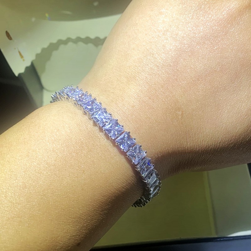 New Arrival Hot Sale Luxury Jewelry 925 Sterling Silver Pave White Sapphire CZ Diamond Gemstones Women Charm Wedding Bridal Bangle Bracelet
