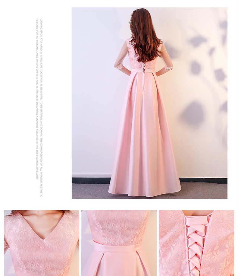 Pink Satin Long Bridesmaid Dress with Lace 2020 Floor Length Wedding Party Dresses Lace Up Bridesmaid Gowns