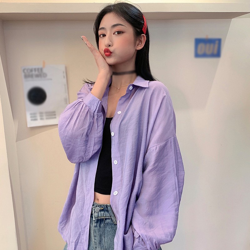 WomanLong Loose Tops Summer Blouses Solid Color Long Sleeve Blouse Sunscreen, Purple
WomanLong Loose Tops Summer Blouses Solid Color Long Sleeve Blouse Sunscreen, Purple