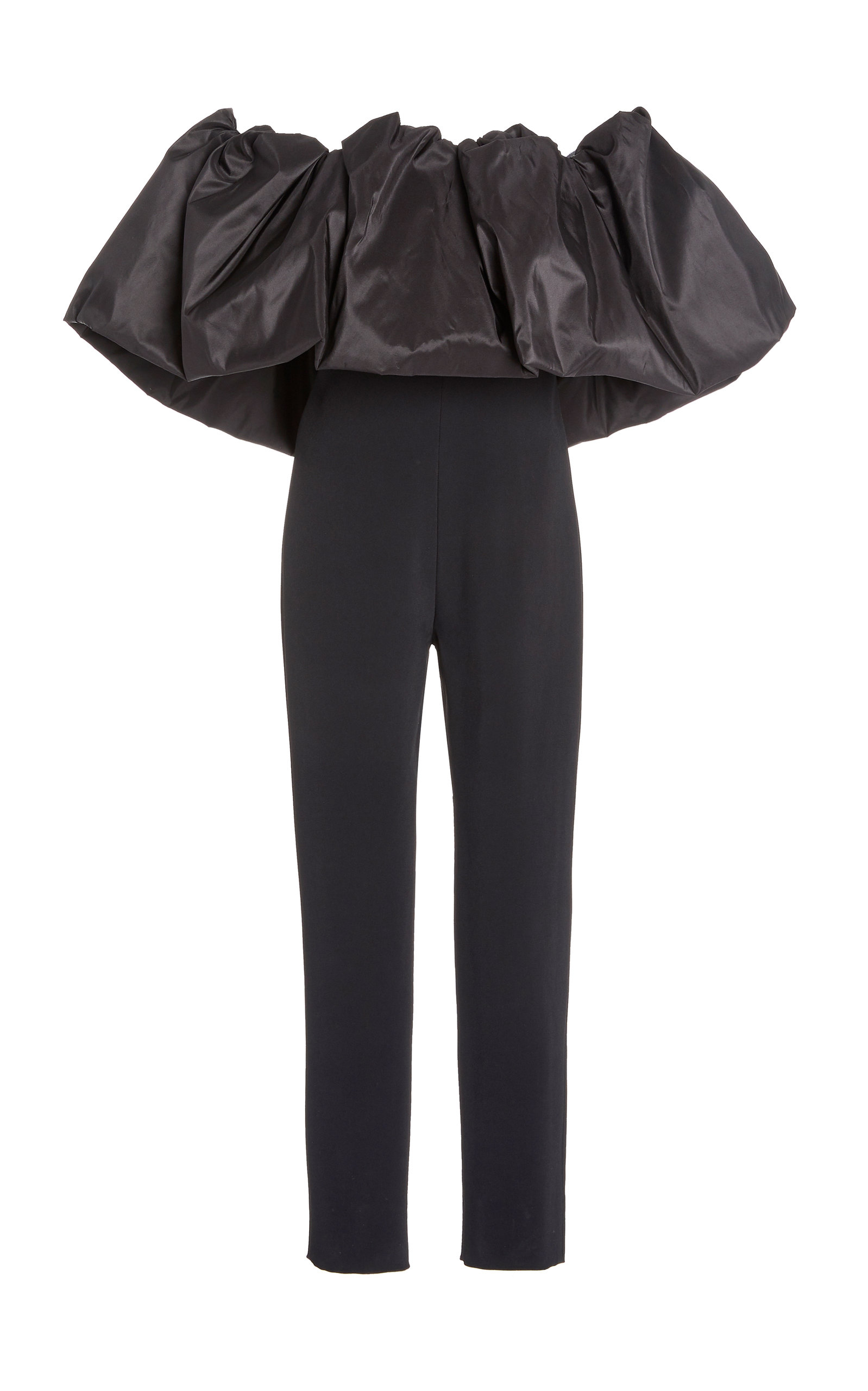 2020 Black Evening Jumpsuit Off The Shoulder Short Sleeve Satin Ruffles Prom Dresses Ankle Length Formal Party Second Reception Gowns