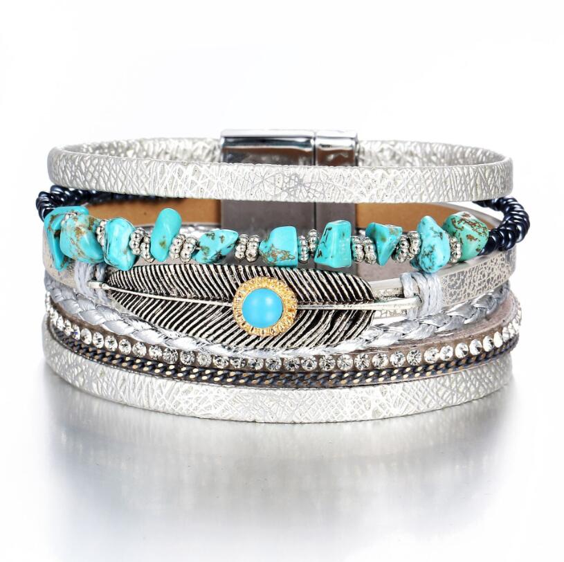 Artificial Leather Bracelet Originality Second Feather Green Turquoise Magnetic Clasp Bracelet
Artificial Leather Bracelet Originality Second Feather Green Turquoise Magnetic Clasp Bracelet