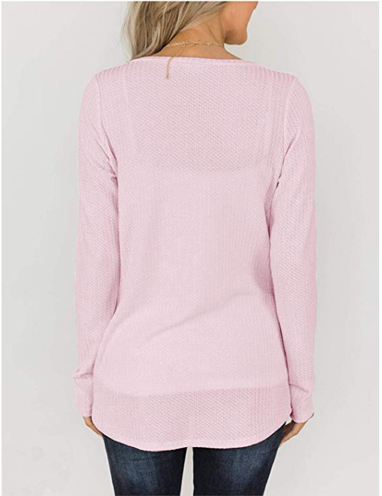 Spot 2021 European spring and summer solid color V-neck long sleeve waffle twisted T-shirt shirt sweater support mixed batch