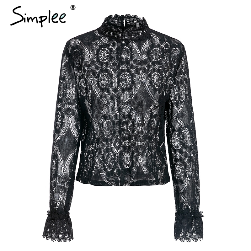 Simplee Elegant White Lace Blouse Shirt Sexy Hollow Out Embroidery Feminine Blouse Women Long Lantern Sleeve Summer Tops Female Y190510