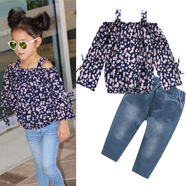 Summer girl kids clothes Set One-collar floral top+Trend jeans Denim pants 2pcs sets Kids Designer Clothes Girls DHL JY354, Multi-color
Summer girl kids clothes Set One-collar floral top+Trend jeans Denim pants 2pcs sets Kids Designer Clothes Girls DHL JY354, Multi-color