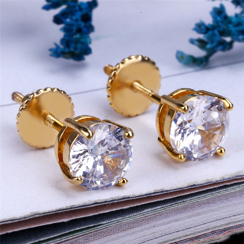 4mm 6mm 8mm Men Women Gril Hip Hop Screwback Stud Earrings New White Zircon Earrings Jewelry Whole