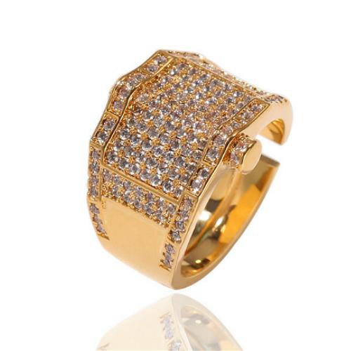 New Top Quality White Gold Bling Diamond Mens Adjustable Finger Rings Band Hip Hop Iced Out CZ Cubic Zirconia Rapper Jewelry Gifts for Guys
