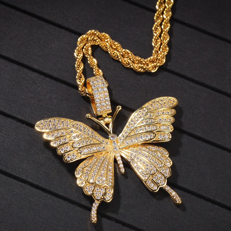 Iced Out Pendant Necklace Gold Silver Butterfly Necklaces Mens Womens Fashion Hip Hop Jewelry