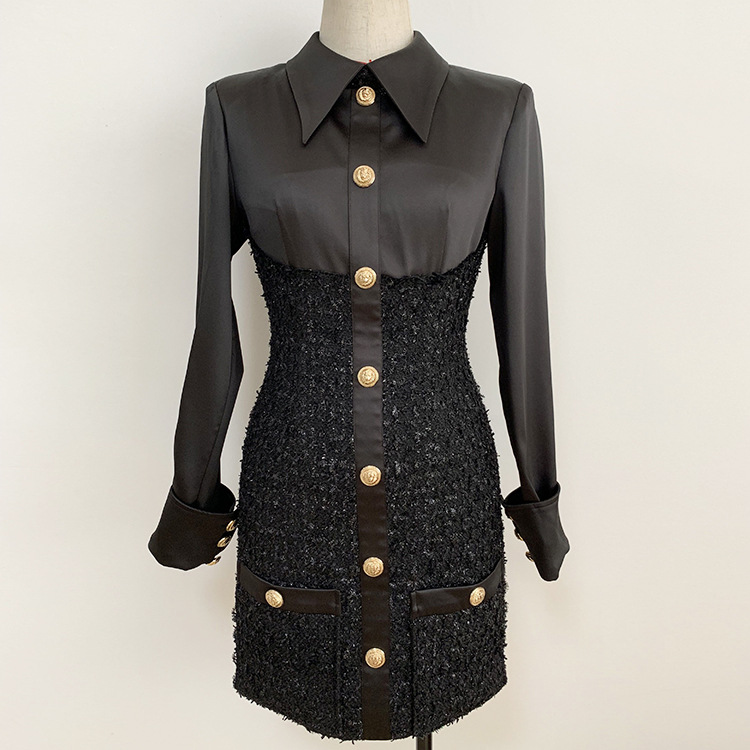 sale Black Friday Christmas ins wholesale runway new hot Lapel neck Long sleeves Button Pocket Zipper Panelled Slim Party Dresses, Multi
sale Black Friday Christmas ins wholesale runway new hot Lapel neck Long sleeves Button Pocket Zipper Panelled Slim Party Dresses, Multi