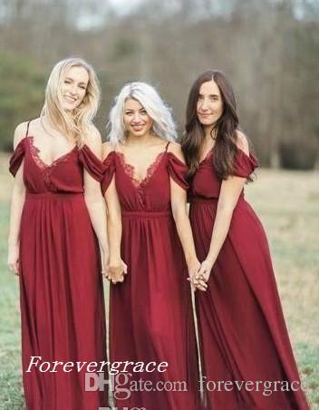2019 High Quality Bohemian Dark Red Bridesmaid Dress Garden Country Formal Wedding Party Guest Maid of Honor Gown Plus Size Custom Made