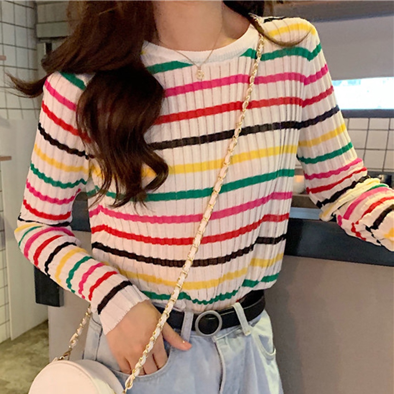 Rainbow Striped Sweater Women Autumn New Slim fit Pullover Sweaters Student Wild Knitted Jumper Top Soft Warm Female Sweater
Rainbow Striped Sweater Women Autumn New Slim fit Pullover Sweaters Student Wild Knitted Jumper Top Soft Warm Female Sweater
