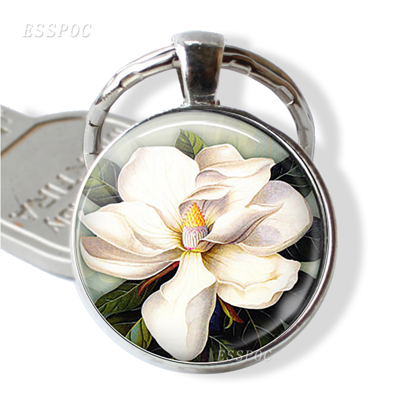 Elegant Flower Keychains Southern Magnolia Keychain Magnolia Jewelry Keyring Resin Glass Cabochon Gift Key Chain Ring
Elegant Flower Keychains Southern Magnolia Keychain Magnolia Jewelry Keyring Resin Glass Cabochon Gift Key Chain Ring