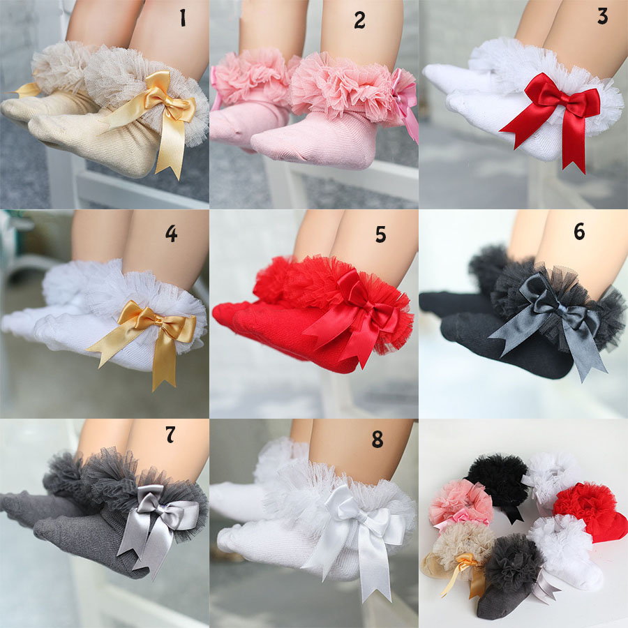 0-6T Kids Girls bow ruffle Socks Baby Tutu Yarn Lace Bow Socks Infants Children Princess Dancing socks C6116