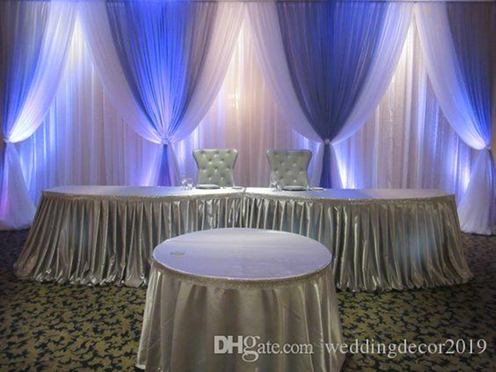100% Brand new 10ft x 20ft White Wedding Backdrop with royal blue Swags Wedding drapes Stage decoration 89