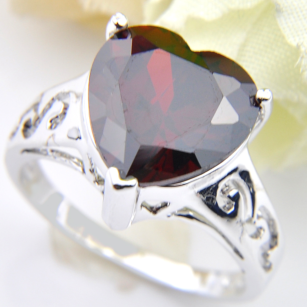 5 Pcs Lot Mother's Gift Classic Cut Heart shaped Red Garnet Rings 925 Sterling Silver Plated For Women Zircon Rings Jewelry