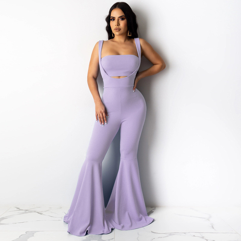New Summer Women designer bell-bottomes chest wrap+jumpsuits solid color two piece set fashion strapless bra rompers Beautiful vest flared pants 2670
