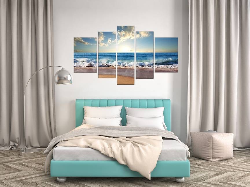 5pcs/set Unframed Beach Waves Sunrise Seascape Painting Wall Art Oil Painting On Canvas Textured Picture Living Room Home Decor