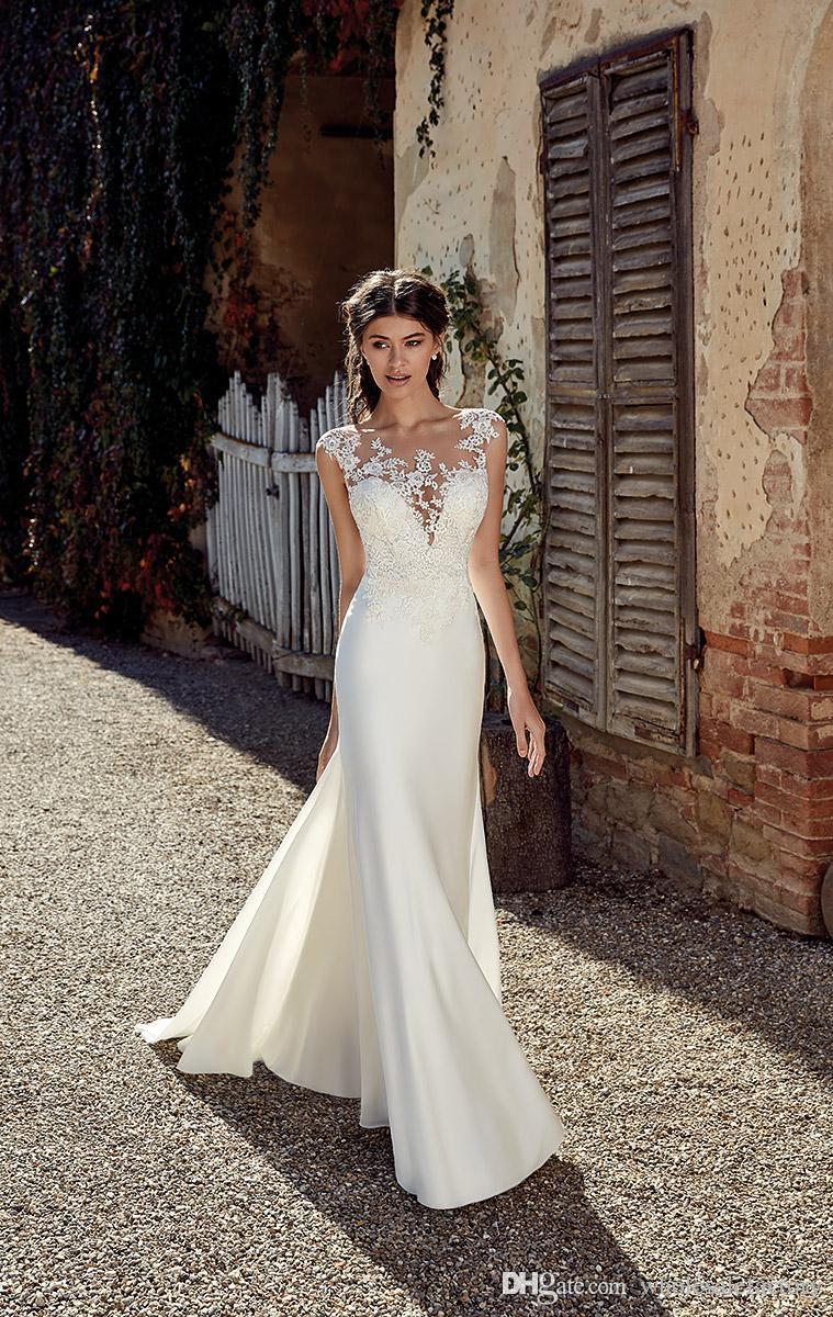 Scoop Neck Satin Mermaid Bohemia Wedding Dresses 2020 Cap Sleeves Tulle Lace Applique Plus Size Wedding Bridal Gowns robes de mariée