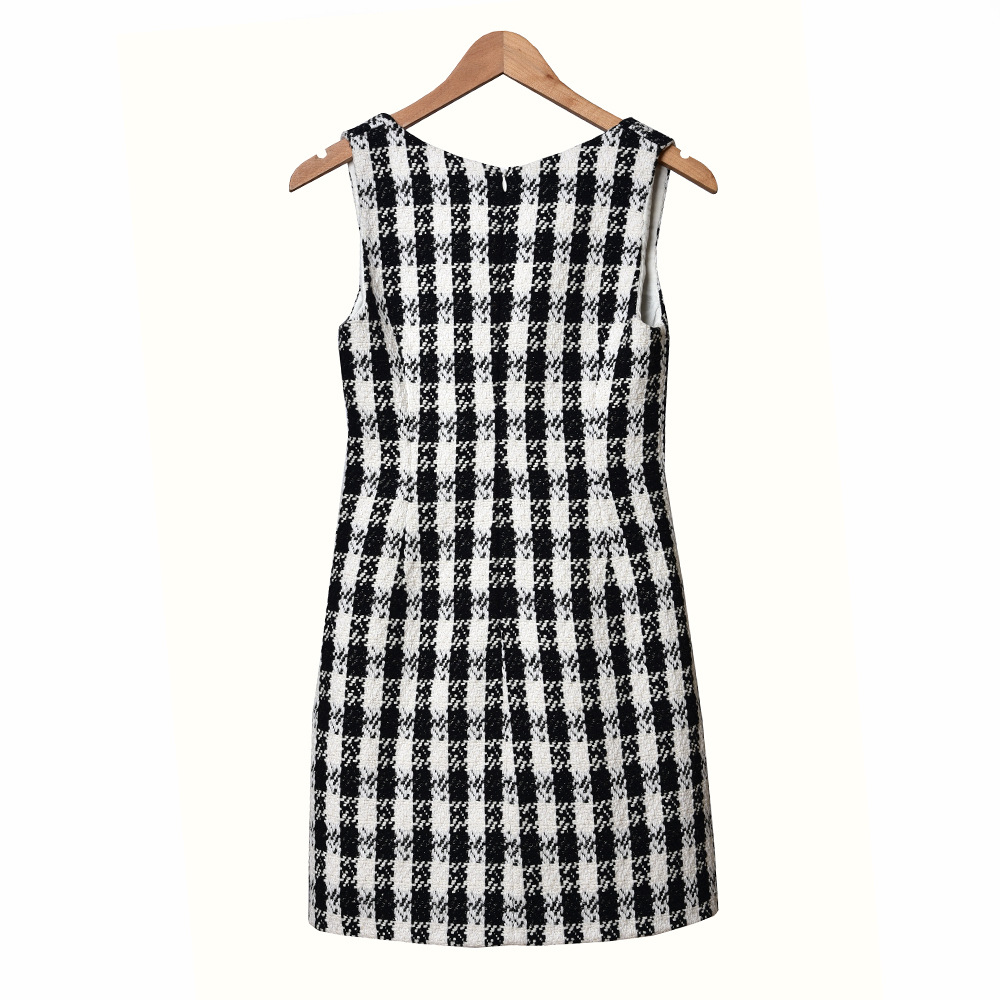 2020 Spring Summer Sleeveless Square Neck Multicolor Houndstooth Print Tweed Short Mini Dress Women Fashion Dresses W1815063